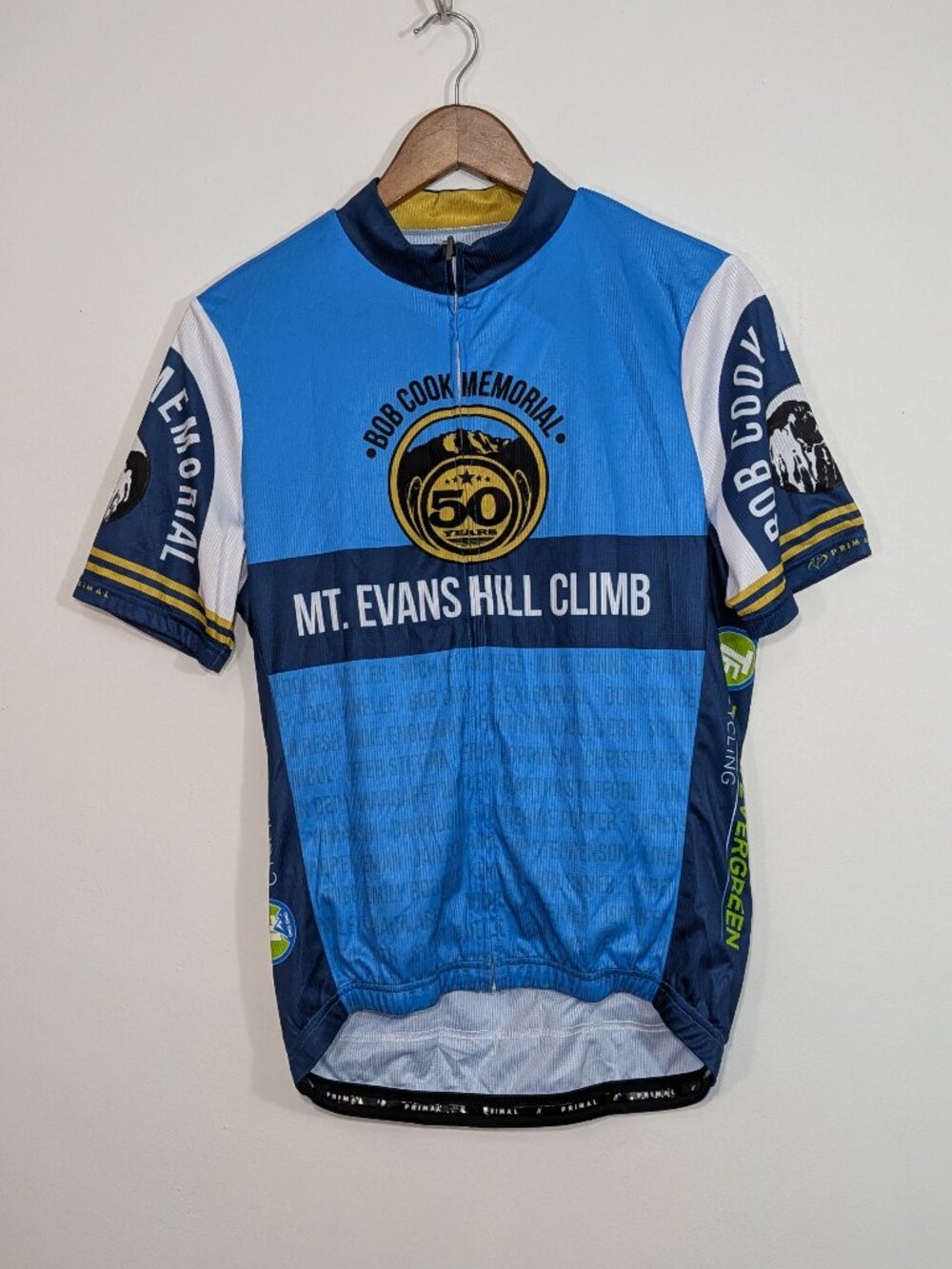 NWT Primal Mens Cycling Jersey Blue Racecut Mt Evans Hill Climb 2015 Large L